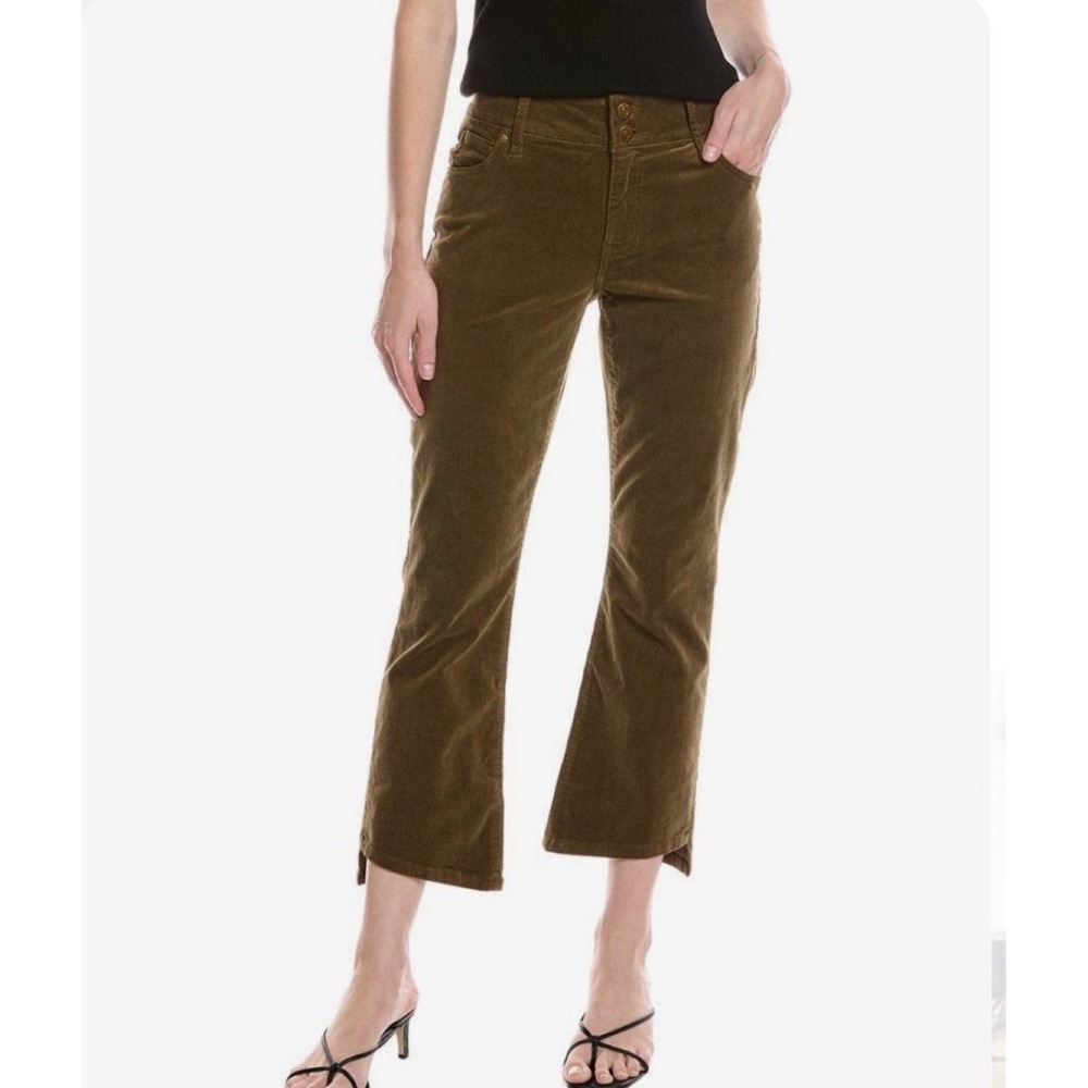 Cabi Mushroom Brown High-Low Crop Corduroy Pants 4694 Double Button Flare 12 NEW